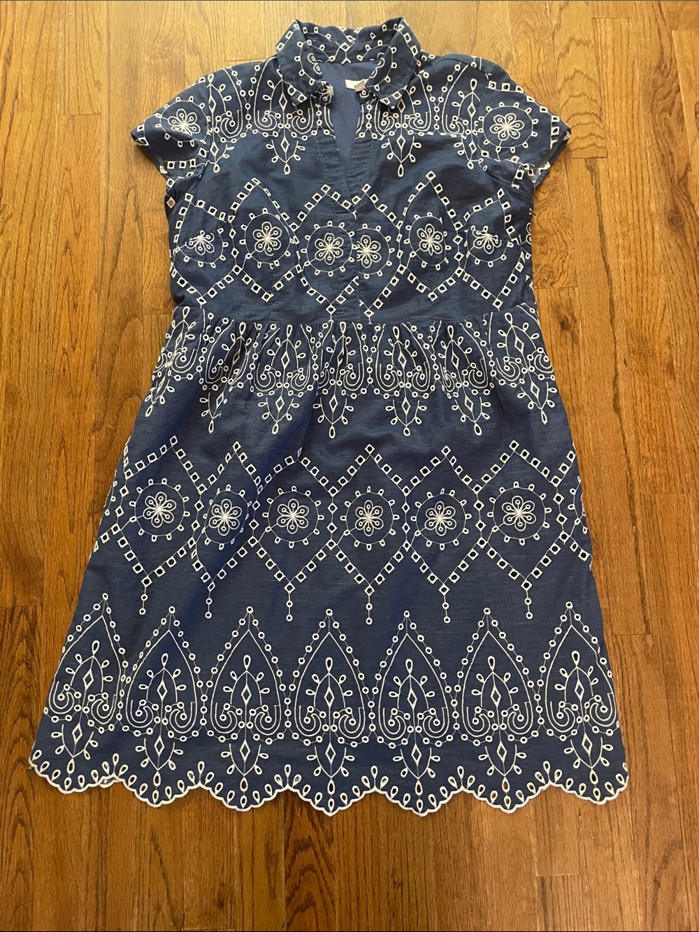 J. Jill Navy Blue Embroidered Cotton Dress